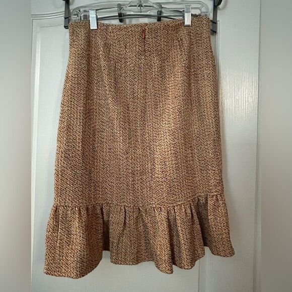Anthropologie x Samantha Dru Tweed Wrapped Ruffle Hem Skirt Coral Peach womens 6 - Picture 2 of 16